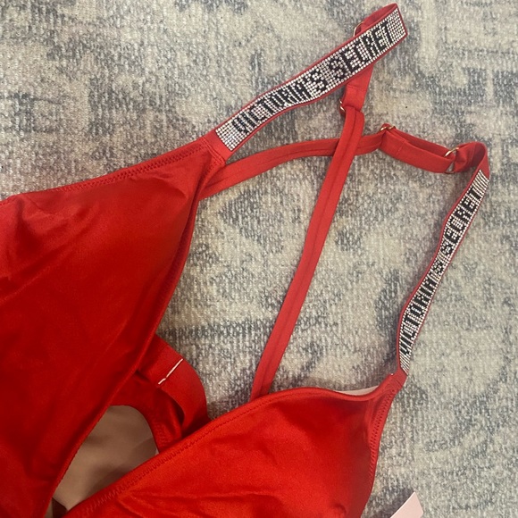 VICTORIA'S SECRET SWIM Shine Strap Plunge One-Piece Swimsuit Size Small Red - Picture 2 of 9